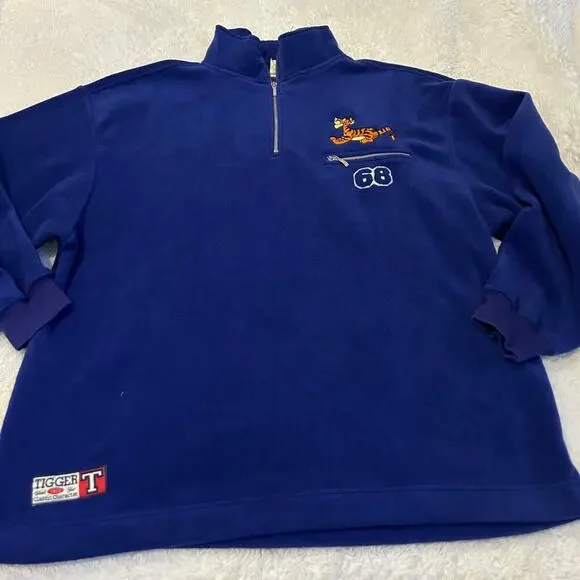 Disney Tiger Embroidered Unisex Fleece Jacket Blue XL Quarter Zip Long Sleeve - Picture 2 of 7